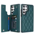 Funda de cuero verde oscuro para teléfono con tarjeteros y diseño acolchado elegante. - Verde pavo real