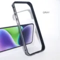 Metal silicone phone bumper frame for iPhone, sleek slim protective case in gray color option. - Gray / iPhone 15