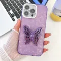 Purple Glitter Shell Pattern iPhone Case with Butterfly Stand and Camera Lens Protector - Integrated Lens Film + Butterfly Stand (For iPhone13) / Shell Pattern - Purple