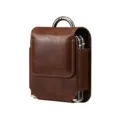 Braunes Leder Klapphandy Holster Tasche Detailansicht mit Metall Karabinerhaken Zubehör - Universal (9.3x8x3cm) / Braun