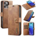 Premium bruin lederen portemonnee telefoonhoesje met magnetische afneembare hoes iPhone - iPhone 16 Pro Max / Bruin