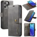 Grijs lederen portemonnee-telefoonhoesje met magneetsluiting en vakken voor iPhone Pro Max. - iPhone 16 Pro Max / Grijs