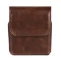 Brown leather folding phone waist pouch with belt loop design for flip smartphones detailed view. - One Size / Dark Brown