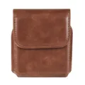 Brown leather folding phone waist pouch, front view product image for flip smartphones. - One Size / Tan