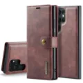 Samsung S23 Ultra afneembare lederen portemonnee hoes, vintage bruine flip cover met vakjes - A33 5G / Rood