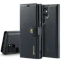 Zwarte lederen portemonnee telefoonhoesje met afneembaar magnetisch ontwerp voor S23 Ultra. - S25 ULTRA / Zwart