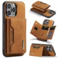 Bruine lederen magnetische afneembare portemonnee telefoonhoesje met kaartsleuven voor iPhone. - Combinatie Bruin / iPhone 16 Pro Max