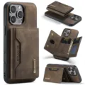 Bruine lederen magnetische portemonnee telefoonhoesje met kaarthouder voor iPhone. - Combinatie Koffie / iPhone 16 Pro Max