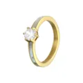 Bague en acier titane plaqué or 14k avec zircone étincelante et incrustation de nacré. - Taille 6 / Style Grand Bijou Nacre