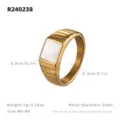 Bague en Acier Inoxydable Doré avec Incrustation de Nacre Bijou Tendance Mode Taille 6-9 - Taille US 5 / Or, Coquille Blanche