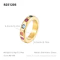Bague en acier inoxydable avec pierres de couleur plaqué or 18k zircone taille 6-9 - Étroit / Or / US 6