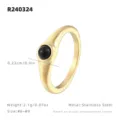 Bague minimaliste en acier inoxydable plaque or 18k avec pierre noire pour femme chic - Taille US 6 (Circonférence 52mm) / Or Rond Coquille Noire