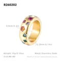 Bague en or massive avec pierres colorees, bague en acier inoxydable pour femmes chic. - Style Large / Or / US 6