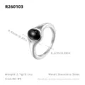 Bague vintage minimaliste en acier inoxydable avec pierre noire, taille 6 à 9, bijoux élégants. - Taille US 6 (Circonférence 52mm) / Acier Ovale Coquille Noire