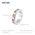 Bague En Acier Inoxydable Gemme Coloree Retro Forme Multiple Bande Epaisse Mode Bijoux Femme - Étroit / Argent / US 6