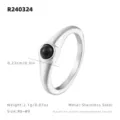 Bague minimaliste en acier inoxydable avec pierre noire, design élégant pour femmes. - Taille US 6 (Circonférence 52mm) / Acier Rond Coquille Noire