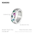 Bague épaisse en acier inoxydable avec des pierres précieuses colorées pour femmes - Style Large / Argent / US 6
