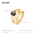 Bague double couche en acier inoxydable avec pierre noire pour femmes style tendance. - Taille US 6 | Taille HK 13 | Circonférence 52mm / Nacre noire