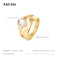 Bague double couche en acier inoxydable doré avec pierre blanche, design vague taille 6-9. - Taille US 6 | Taille HK 13 | Circonférence 52mm / Nacre