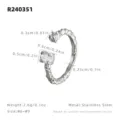 Bague ouverte élégante en zircon irrégulier en acier inox, taille 6-9, poids 2.6g avec mesures. - US 6 / Acier