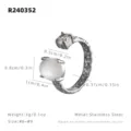 Bague ouverte en acier inoxydable avec zircon irrégulier et pierre blanche, taille 6-9, légère 3g. - US 6 / Pierre de Lune Acier