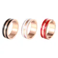 Bague minimaliste en acier inoxydable or rose avec email colore et gravure forever. - Taille 6 / Or Rose & Émail Noir