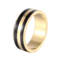 Bague dore minimalist avec deux rayures noires bijou en metal elegante pour femmes chic - Taille 6 / Or 14K & Émail Noir