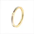 Élégante bague dorée minimaliste pour femme avec nacre incrustée et pierre étincelante. - Taille 7 / 1 Diamant Coquillage Blanc Or