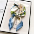 Silk scarf square women floral print neckerchief elegant fashion accessory for suit shirt - Ribbon Camellia - White Blue