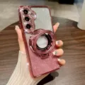 Cover per telefono magnetica di lusso con strass e glitter per Samsung, brillante e protettiva. - Rosa Strass Glitter Sfumato con Supporto Magnetico / Samsung A15