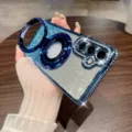 Cover per telefono con specchio diamante brillante e supporto ad anello magnetico per Samsung - Blu Sierra Strass Glitter Sfumato con Supporto Magnetico / Samsung A15