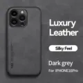 Dark grey luxury leather phone case with silky feel magnetic design for iPhone 16 Pro. - Graphite Grey / iPhone 16 Pro Max