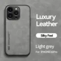 Luxury leather magnetic phone case for iPhone 16 Pro, silky feel light grey back cover. - Gray / iPhone 16 Pro Max