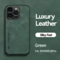 Green magnetic luxury leather phone case for iPhone 16 Pro with silky feel and protection. - Sierra Green / iPhone 16 Pro Max