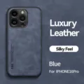 Luxury leather phone case in blue, silky feel finish, designed specifically for iPhone 16 Pro. - Sierra Blue / iPhone 16 Pro Max