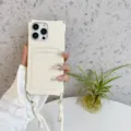 Beige telefoonhoesje met kaarthouder en draagkoord, schokbestendig ontwerp voor dagelijks gebruik. - Wit + Lanyard / iPhone16promax