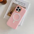 Coque de téléphone silicone MagSafe rose finition mate couleur bonbon, compatible iPhone. - Rose + Magnétique Gélose / iPhone16PROMAX