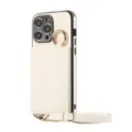 Crossbody Card Holder Phone Case Off-White Leather Wallet Cover with Adjustable Strap and Ring - iPhone 16 / White