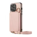Pink Crossbody PU Leather Phone Case with Card Holder and Ring Strap for iPhone Pro - iPhone 16 / Pink