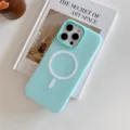 Coque de téléphone magnétique vert menthe mat compatible iPhone, chargement sans fil. - Cyan et Blanc