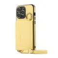 Yellow crossbody card holder phone case with strap and ring, leather protective cover for phone - iPhone 16 / Yellow