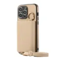 Coque de téléphone bandoulière avec porte-carte en cuir beige élégant et anneau support. - Chameau