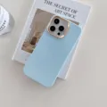 Coque de téléphone similicuir minimaliste avec cadre photo doré pour iPhone housse chic - Bleu clair