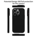 Detailed multi-angle view of black litchi leather phone case with full camera protection. - iphone16 pro / Black