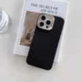 Funda de teléfono de piel sintética lisa minimalista con marco de cámara dorado de lujo y textura. - Para iPhone13PRO MAX / Negro