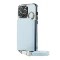 Coque de téléphone bandoulière en cuir bleu clair avec porte-carte et sangle réglable pour iPhone - Bleu ciel