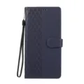 Donkerblauwe lederen flip wallet telefoonhoesje met polsband en geometrisch patroon. - 7G/8G / Zwart