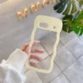 Transparent wavy phone case for Google Pixel, shockproof clear PC back cover with aesthetic wave edge. - Google 7A / Light Yellow