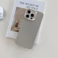 Funda de teléfono de cuero sintético minimalista con marco de cámara dorado iPhone 17 - Para iPhone13PRO MAX / Gris