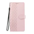 Roze lederen telefoonhoesje met 3D kubuspatroon, portemonneehoesje en polsbandje. - 7G/8G / Roze